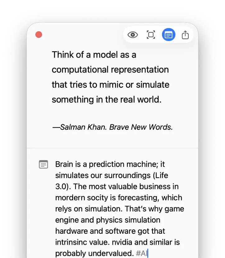 Quote Text and Note interface
