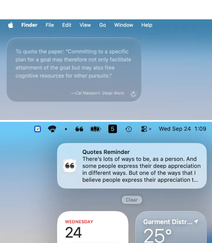 Reminders and widgets interface